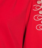 Calessa Embroidered Split V-Neck Short Sleeve Tunic