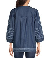 Calessa Embroidered Split V Neckline 3/4 Sleeve Top