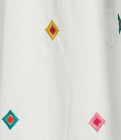 Calessa Embroidered Square Neck Short Puff Sleeve Tassel Hem Detail Tunic
