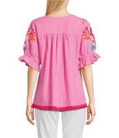 Calessa Embroidered Square Neck Short Sleeve Top