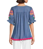 Calessa Embroidered Square Neck Short Sleeve Tunic