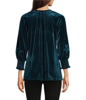 Calessa Embroidered Stretch Velvet Crew Neck 3/4 Sleeve Tunic