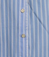 Calessa Embroidered Stripe Split V-Neck 3/4 Sleeve Button Front Shirt