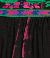 Calessa Embroidered Tie-Dye Patchwork Print Crew Neck 3/4 Sleeve Tunic
