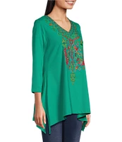 Calessa Embroidered V Neckline 3/4 Sleeve Tunic