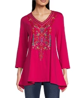 Calessa Embroidered V Neckline 3/4 Sleeve Tunic