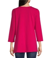 Calessa Embroidered V Neckline 3/4 Sleeve Tunic