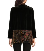 Calessa Embroidered Velvet Open Front Cardigan