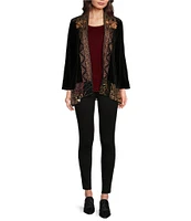 Calessa Embroidered Velvet Open Front Cardigan