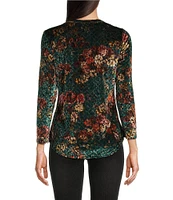 Calessa Floral Burnout Velvet Crew Neck Long Sleeve Tunic