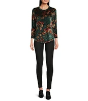 Calessa Floral Burnout Velvet Crew Neck Long Sleeve Tunic