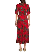 Calessa Floral Printed Mesh V Neckline Short Sleeve Dress