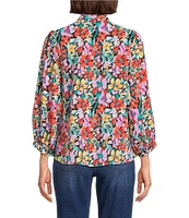 Calessa Floral Split V-Neck 3/4 Sleeve Button-Front Tunic