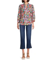 Calessa Floral Split V-Neck 3/4 Sleeve Button-Front Tunic