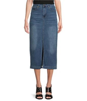 Calessa Front Slit Midi Denim Skirt