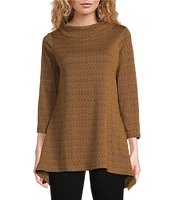 Calessa Herringbone Funnel Neck 3/4 Sleeve Top