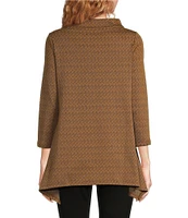 Calessa Herringbone Funnel Neck 3/4 Sleeve Top