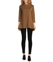 Calessa Herringbone Funnel Neck 3/4 Sleeve Top