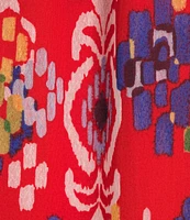 Calessa Ikat Mesh Knit Round Split Neck 3/4 Sleeve Button Front Tunic