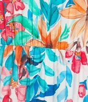 Calessa Italian Floral Print V-Neck Short Sleeve Tiered Pull-On Shift Midi Dress