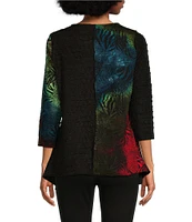 Calessa Jacquard Burnout Patchwork Tie-Dye Print Asymmetric Hem Tunic