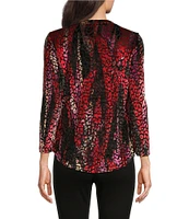 Calessa Knit Burnout Velvet Abstract Wave Print Crew Neck 3/4 Sleeve Tunic