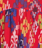 Calessa Mesh Knit Abstract Ikat Print V-Neck Cap Sleeve Midi Dress