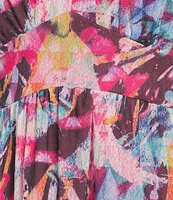 Calessa Mesh Knit Floral V-Neck Short Sleeve A-Line Dress