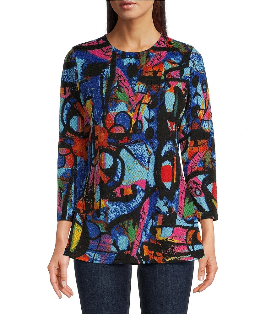 Calessa Modern Abstract Print Crew Neck 3/4 Sleeve Tunic