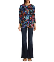 Calessa Modern Abstract Print Crew Neck 3/4 Sleeve Tunic