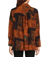 Calessa Mosaic Textured Collared Long Sleeve Button Down Top