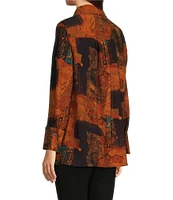 Calessa Mosaic Textured Collared Long Sleeve Button Down Top