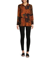 Calessa Mosaic Textured Collared Long Sleeve Button Down Top