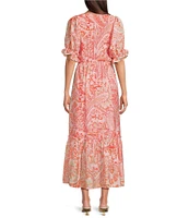 Calessa Paisley V-Neck 3/4 Bishop Sleeve Tiered Maxi Dress