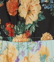 Calessa Patchwork Print V-Neck 3/4 Sleeve Tiered A-Line Maxi Dress