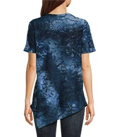 Calessa Petite Size Burnout Knit Round Neck Short Sleeve Asymmetric Hem Tunic