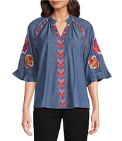 Calessa Petite Size Burnout Round Neck Long Sleeve Stretch Knit top
