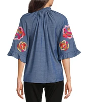 Calessa Petite Size Burnout Round Neck Long Sleeve Stretch Knit top
