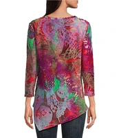 Calessa Petite Size Burnout Tie-Dye Crew Neck Bracelet Sleeve Asymmetric Hem Tunic