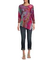 Calessa Petite Size Burnout Tie-Dye Crew Neck Bracelet Sleeve Asymmetric Hem Tunic