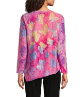 Calessa Petite Size Burnout Tie-Dye Crew Neck Long Sleeve Asymmetrical Hem Tunic