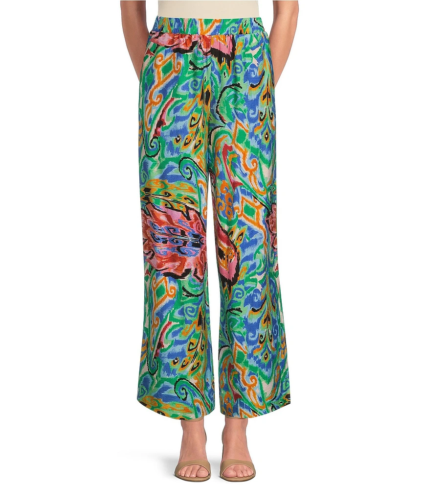 Calessa Petite Size Coordinating Abstract Mosaic Print Wide-Leg Pull-On Pants