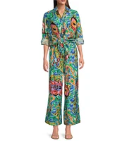 Calessa Petite Size Coordinating Abstract Mosaic Print Wide-Leg Pull-On Pants