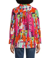 Calessa Petite Size Textured Crinkle Long Sleeve Button-Front Tunic