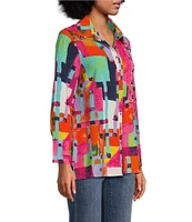 Calessa Petite Size Textured Crinkle Long Sleeve Button-Front Tunic