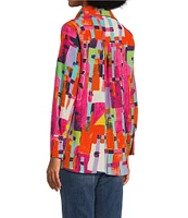 Calessa Petite Size Textured Crinkle Long Sleeve Button-Front Tunic