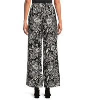 Calessa Petite Size Coordinating Garden Floral Print Wide-Leg Pull-On Pants