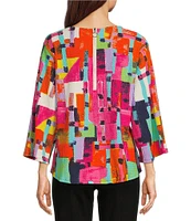 Calessa Petite Size Geometric Abstract Print Crew Neck 3/4 Sleeve Tunic