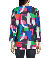 Calessa Petite Size Knit Printed Scoop Neck 3/4 Sleeve Tunic