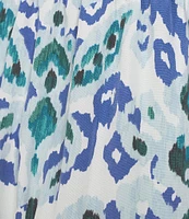 Calessa Petite Size Modern Ikat Print Split V-Neck Short Sleeve Tiered Maxi Dress